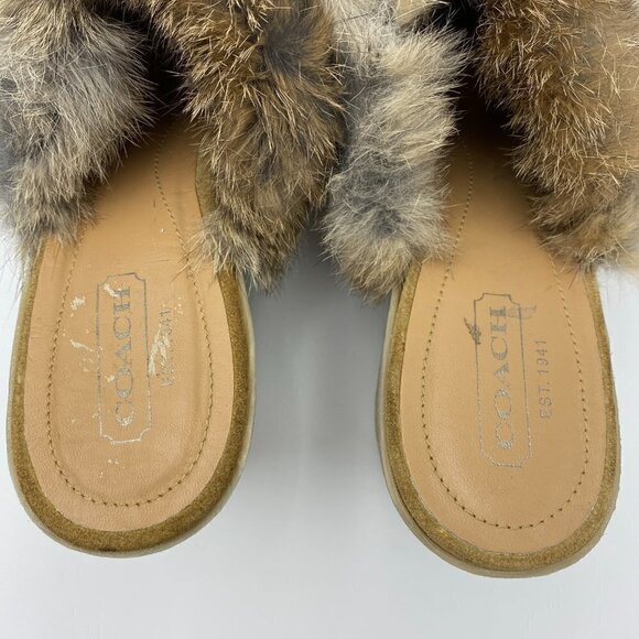 COACH Kaela Rabbit Fur Platform Tan Wedge Mule Clog Heels Italy Women's 11B - Picture 5 of 9